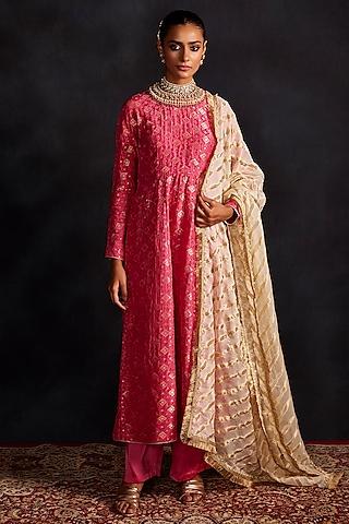 rose pink banarasi kurta set