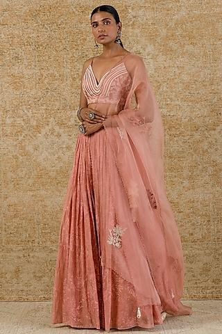 rose pink chanderi embroidered lehenga set