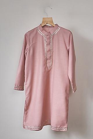 rose pink chanderi gota kurta set for boys