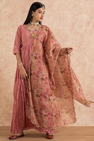 rose pink cotton anarkali set