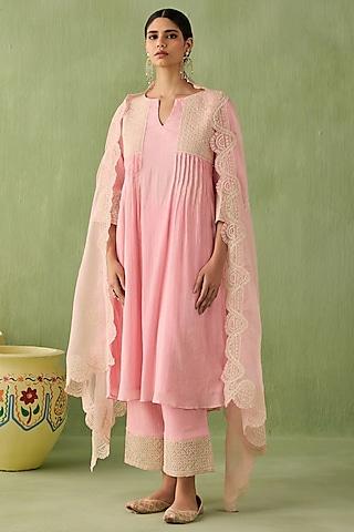 rose pink cotton gauze kurta set