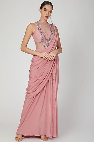 rose pink embellished gown saree