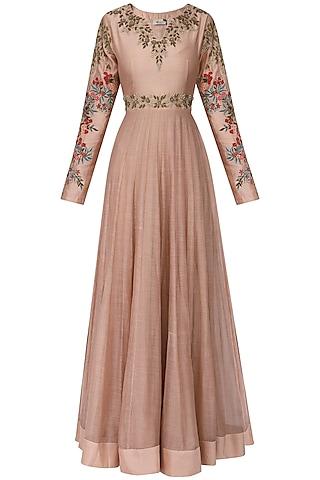 rose pink embroidered anarkali set