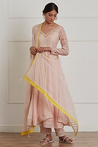 rose pink embroidered anarkali set