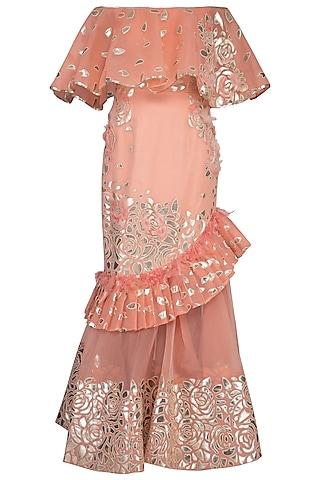 rose pink embroidered frill gown