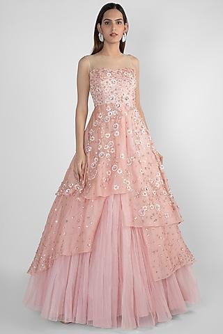 rose pink embroidered gown