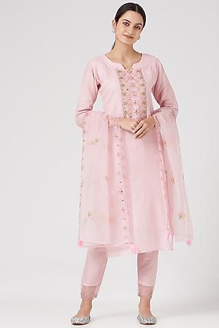 rose pink embroidered kurta set