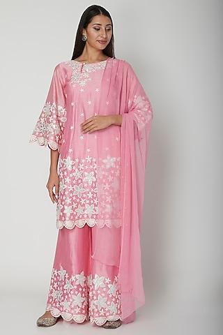 rose pink floral embroidered kurta set