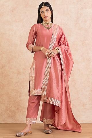 rose pink kurta set with gota work
