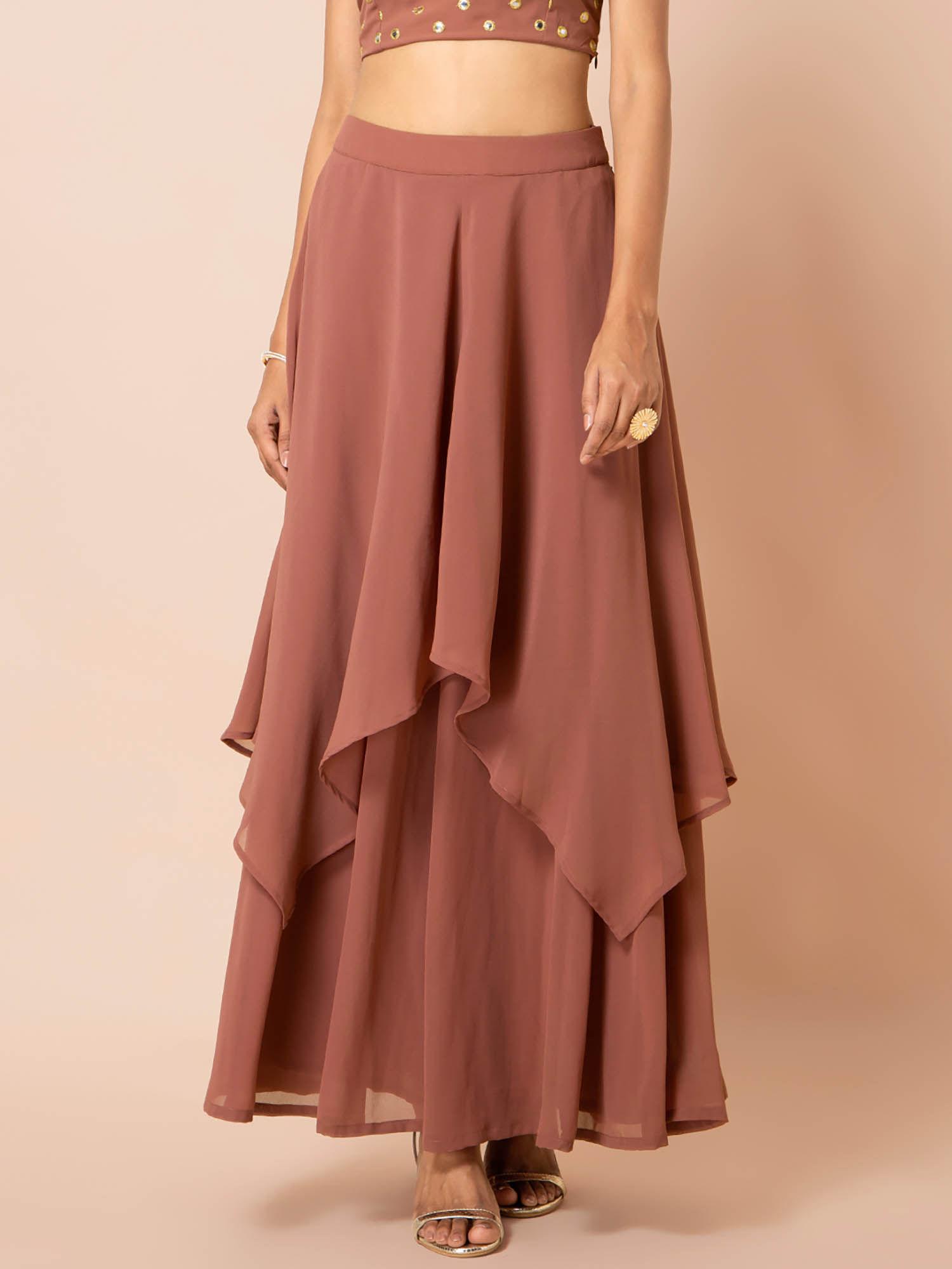 rose pink layered high low maxi skirt