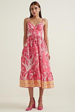 rose pink linen viscose printed dress