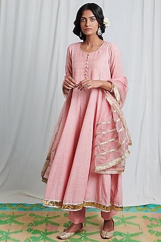 rose pink striped kalidar anarkali set