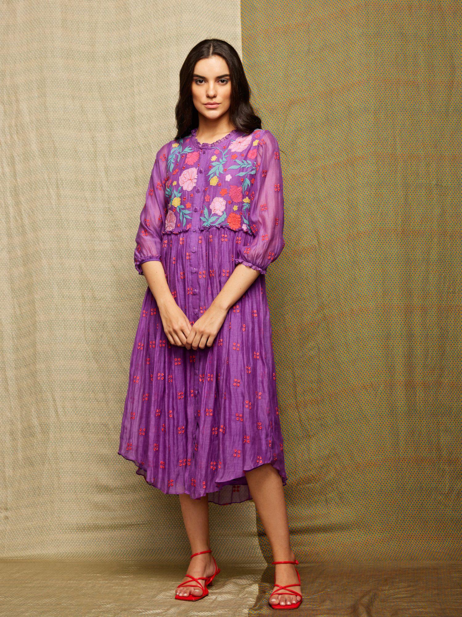 rose purple multi applique dress