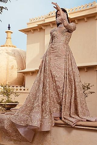 rose quartz embroidered wrap-around gown