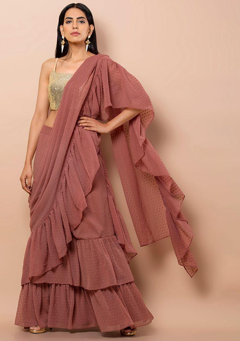 rose ruffled saree drape lehenga skirt (without blouse)