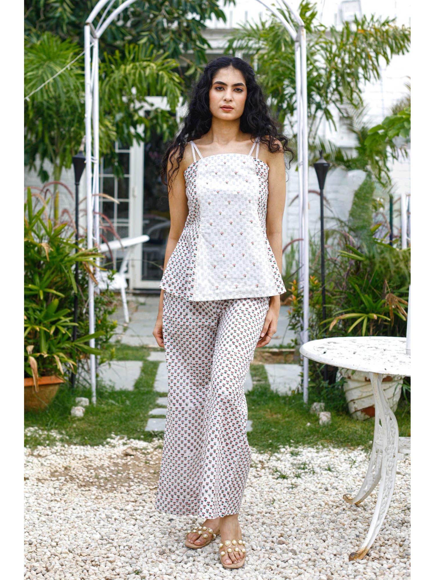 rose tea coord top with pant (set of 2)