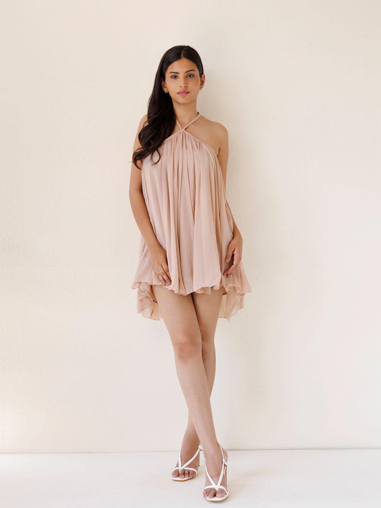 rose tiffany nude chiffon mini dress