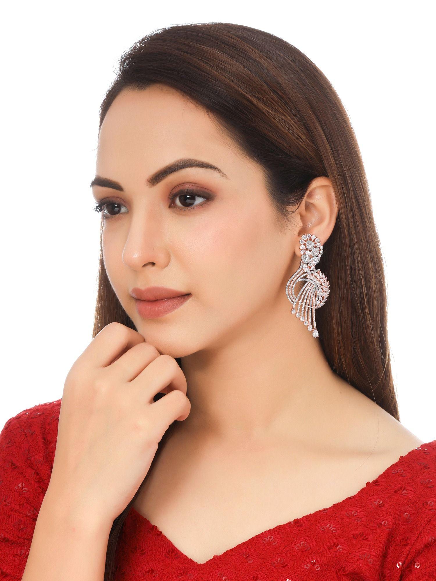 rosegold plated high grade authentic white ad studded dangler earrings