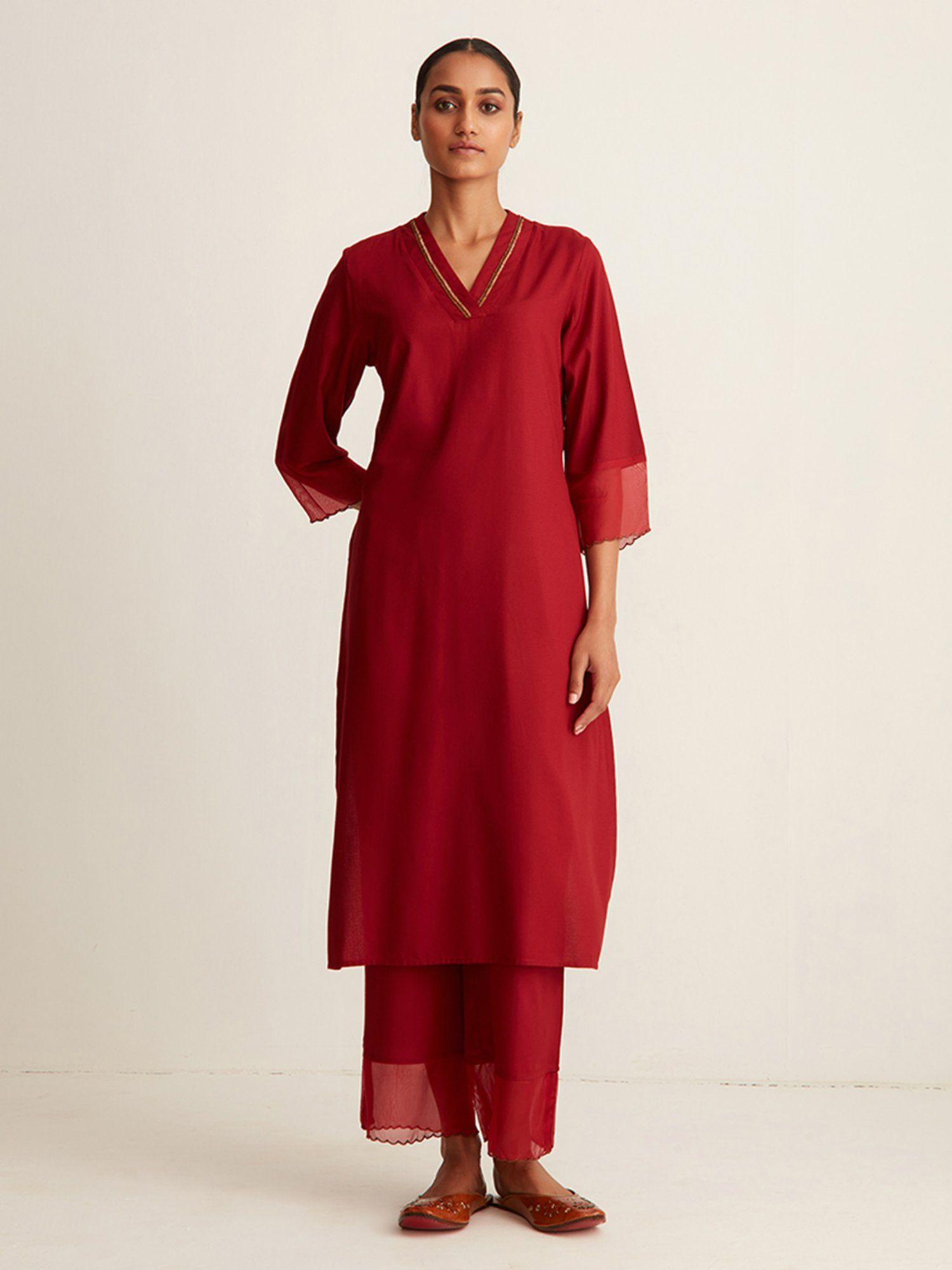 rosemary red solid kurta