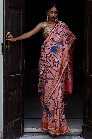 rosewood pink kalamkari hand painted saree
