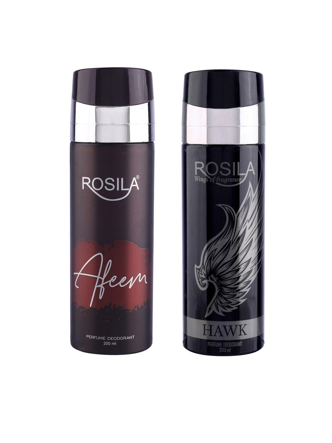 rosila set of afeem & hawk perfume deodorant body spray 200 ml each