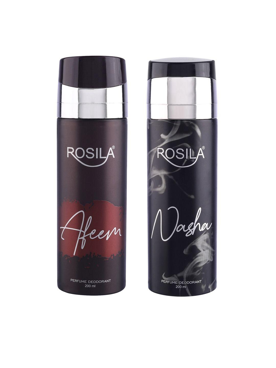 rosila set of afeem & nasha perfume deodorant body spray 200 ml each