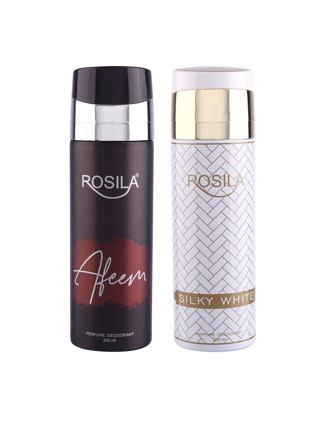 rosila set of afeem & silky white perfume deodorant body spray 200 ml each