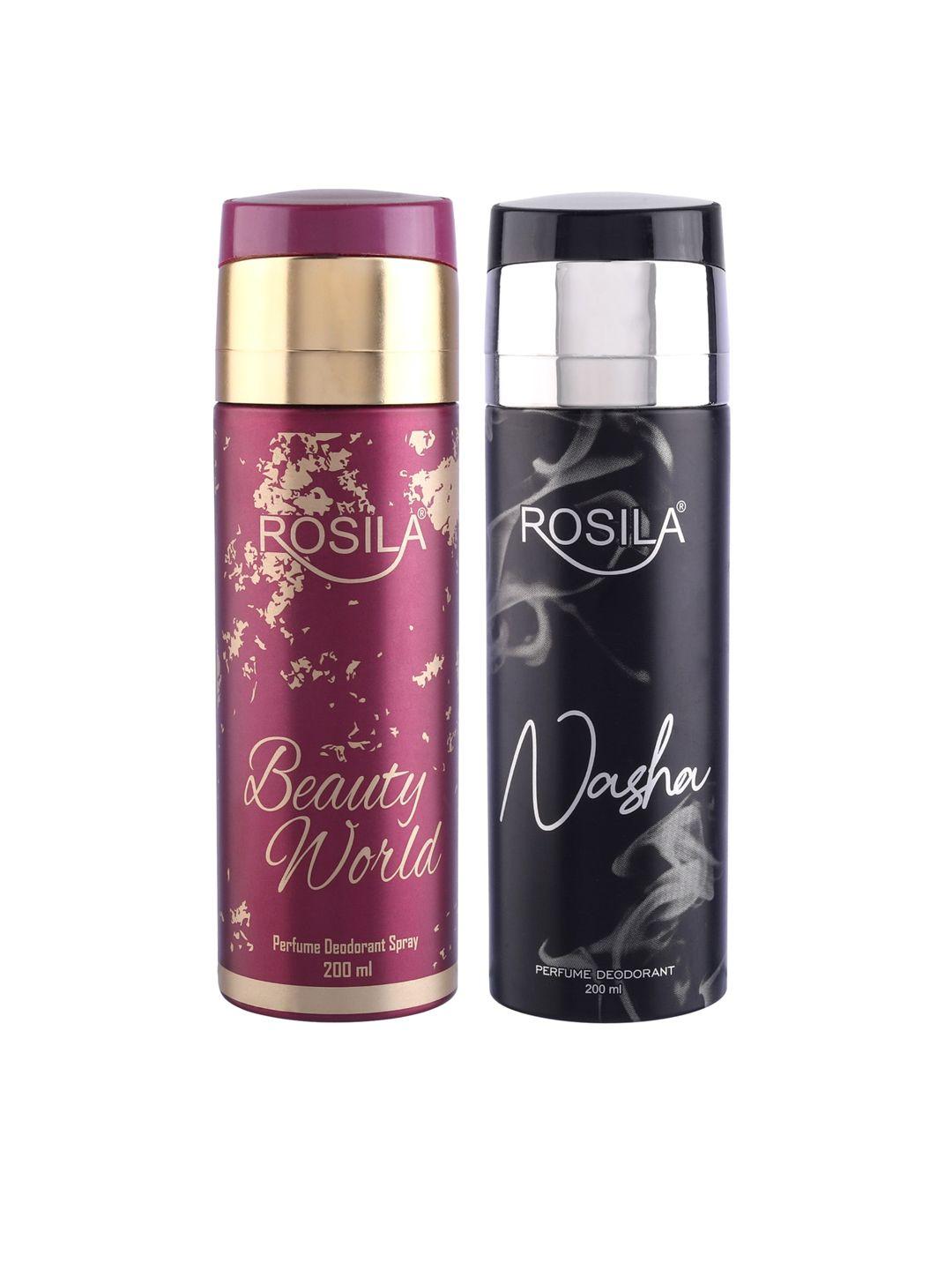 rosila set of beauty world & nasha perfume deodorant spray 200 ml each