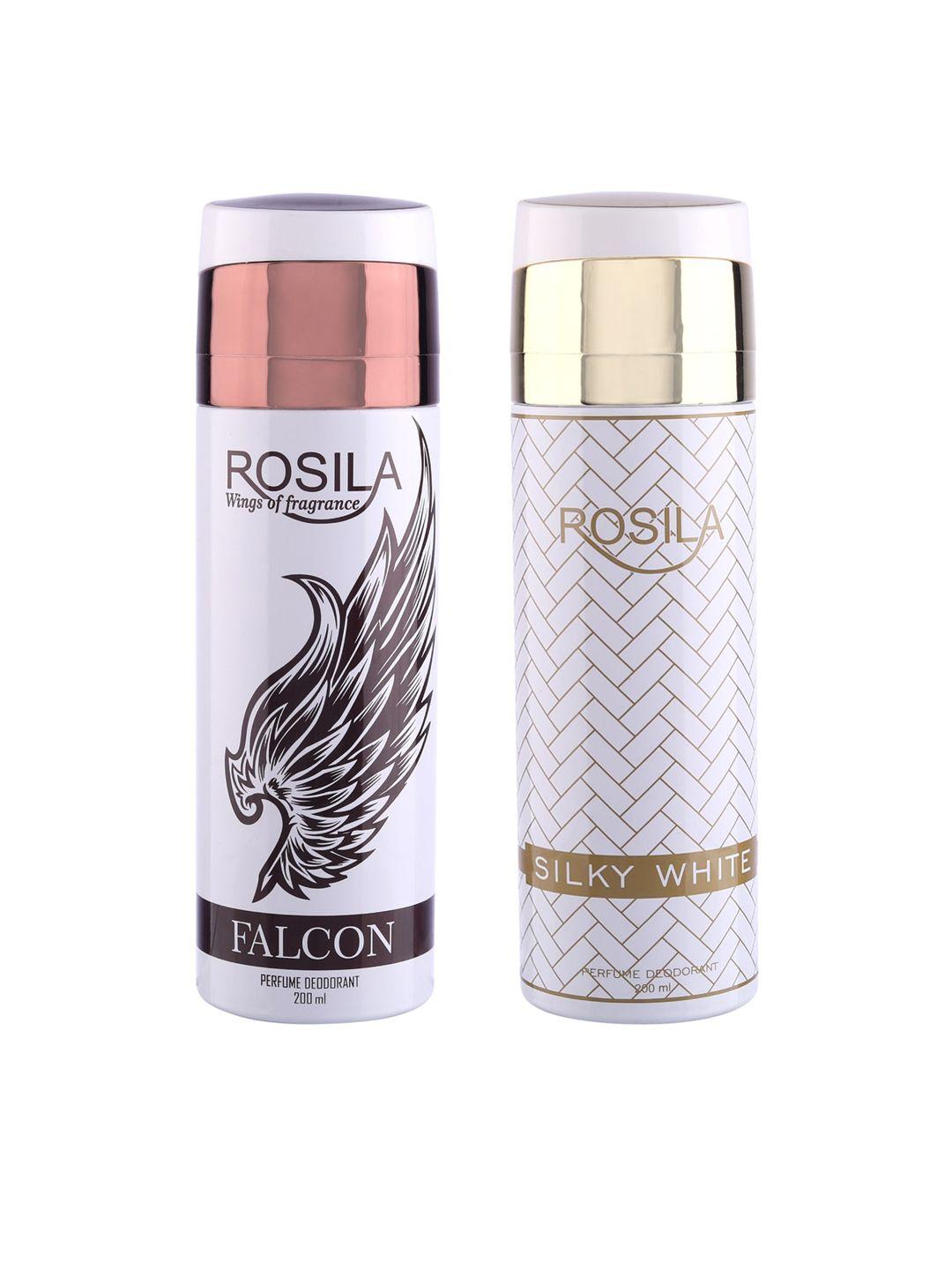 rosila set of silky white & falcon perfume deodorant body spray 200 ml each