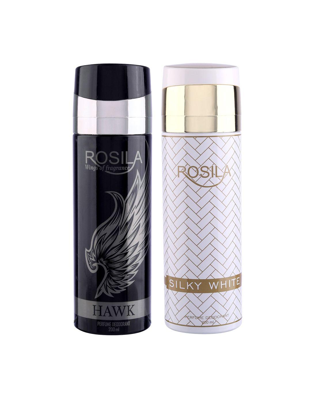 rosila set of silky white & hawk perfume deodorant body spray 200 ml each