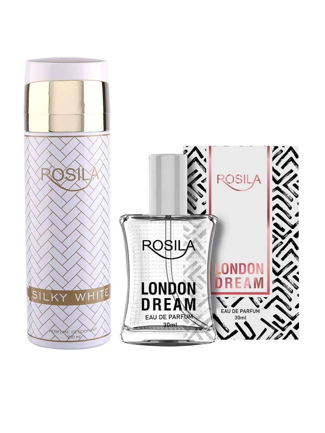 rosila set of silky white deodorant body spray 200ml & london dreams eau de parfum 30ml