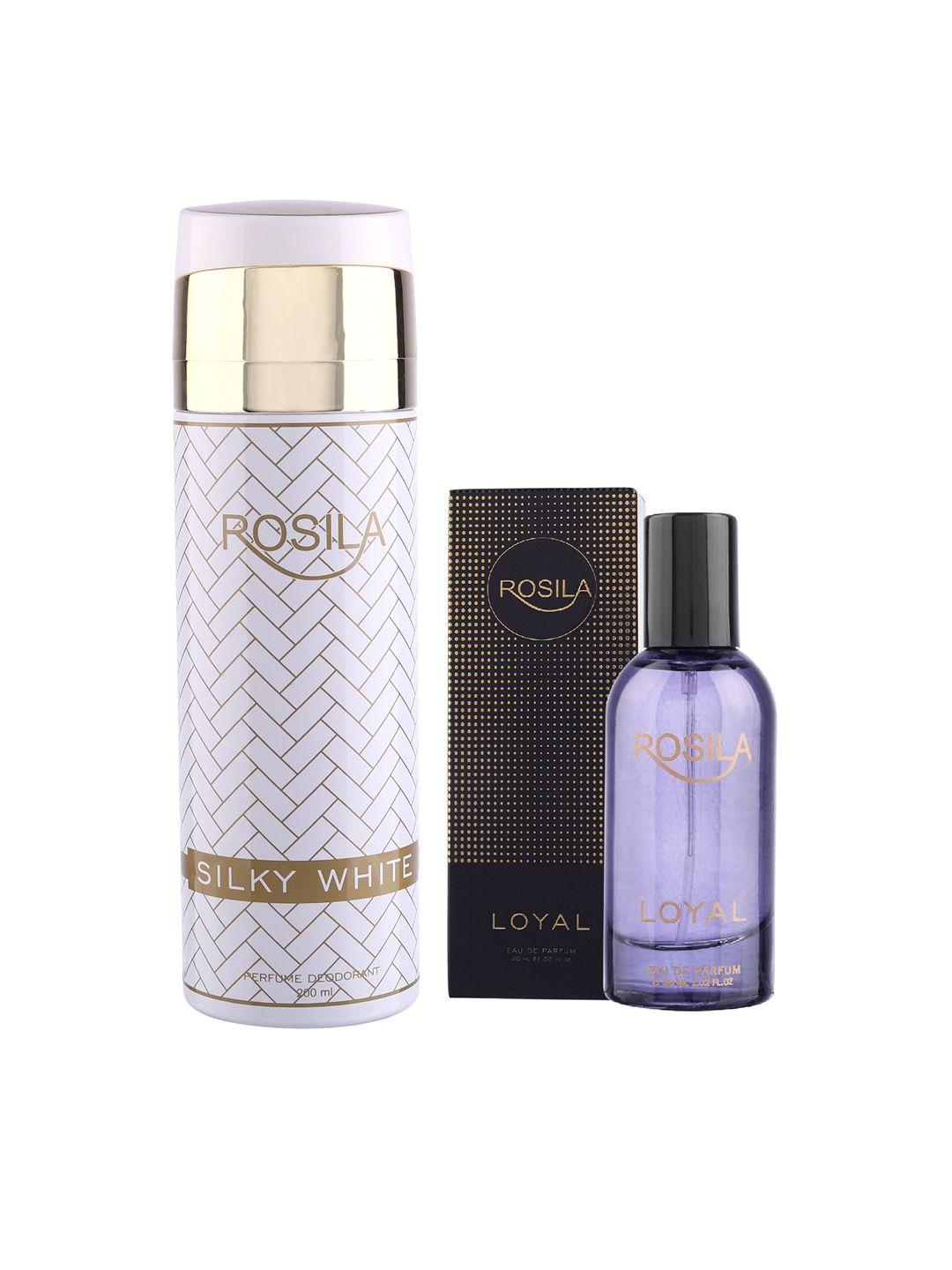 rosila set of silky white deodorant body spray 200ml & loyal eau de parfum 30ml