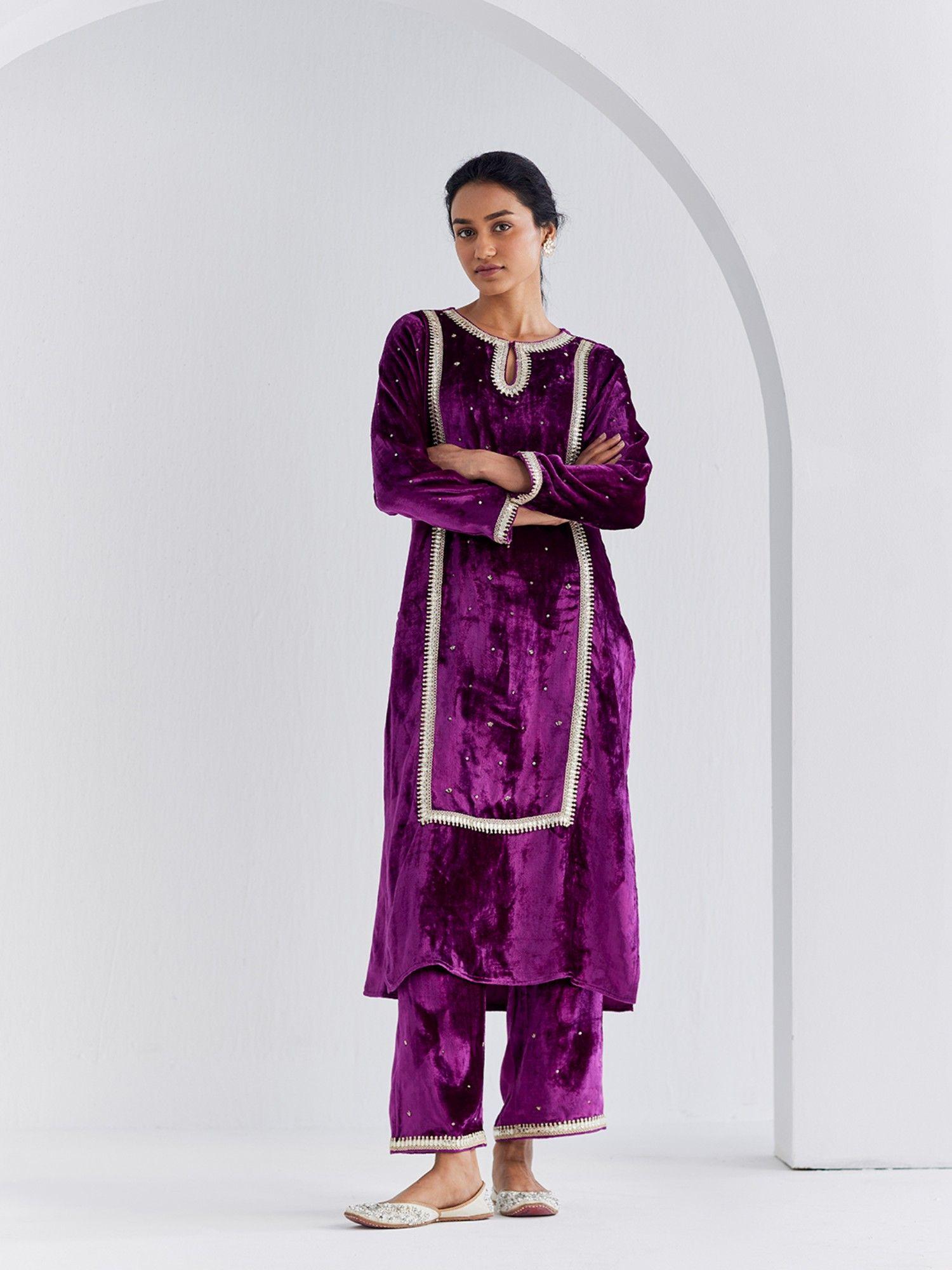 rossa purple velvet kurta