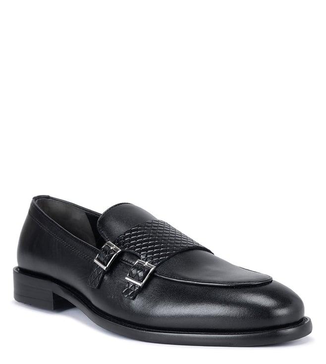 rosso brunello black men's leather monk straps