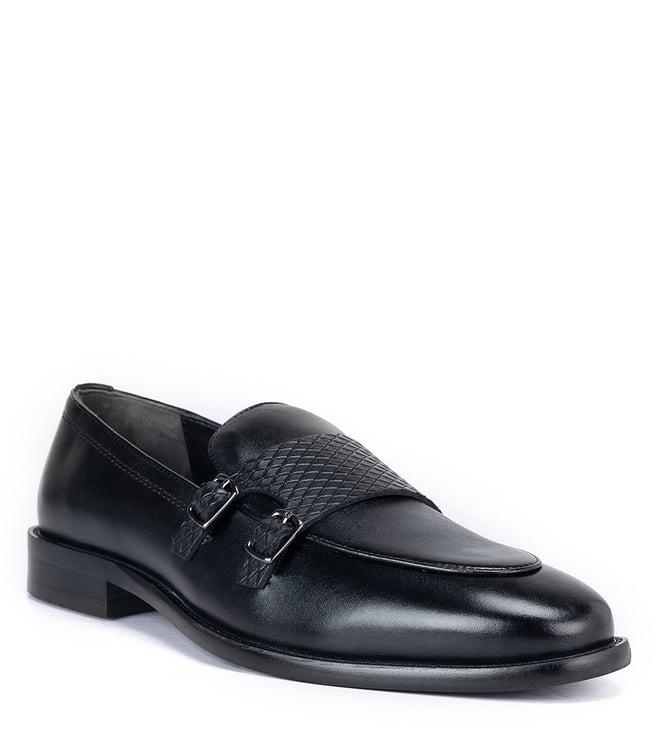 rosso brunello black men's leather monk straps