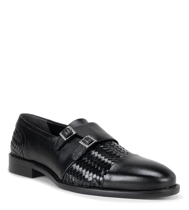 rosso brunello black men's leather monk straps