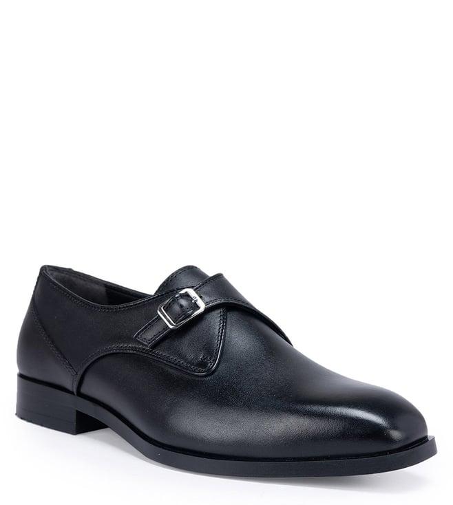 rosso brunello black men's leather monk straps