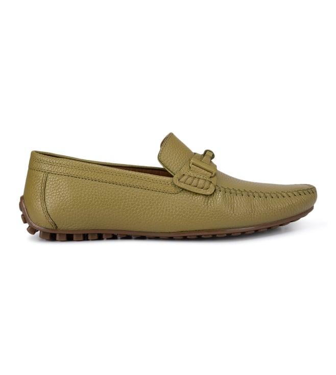 rosso brunello men's green leather moccasins