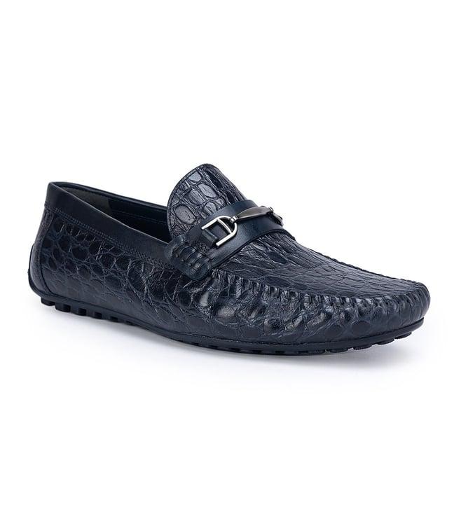 rosso brunello men's navy leather moccasins