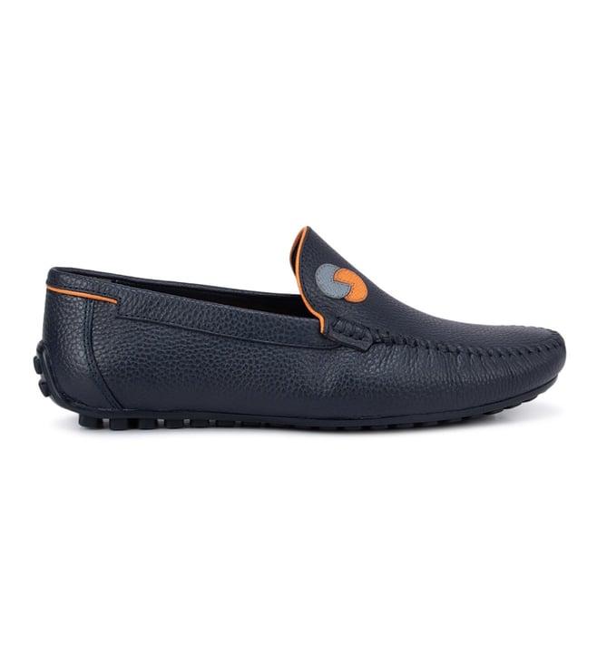 rosso brunello men's navy leather moccasins