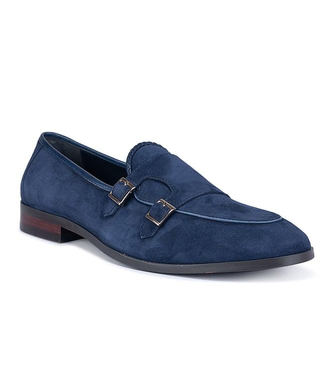 rosso brunello men's navy leather monk strap