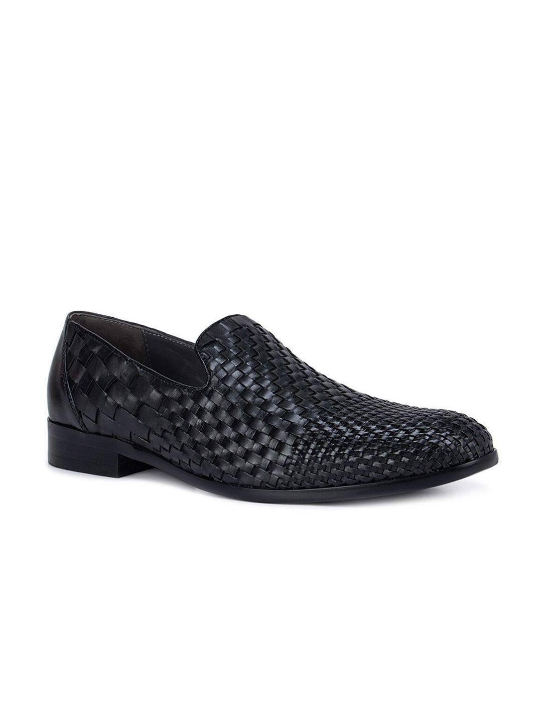 rosso brunello men black textured leather formal slip-ons