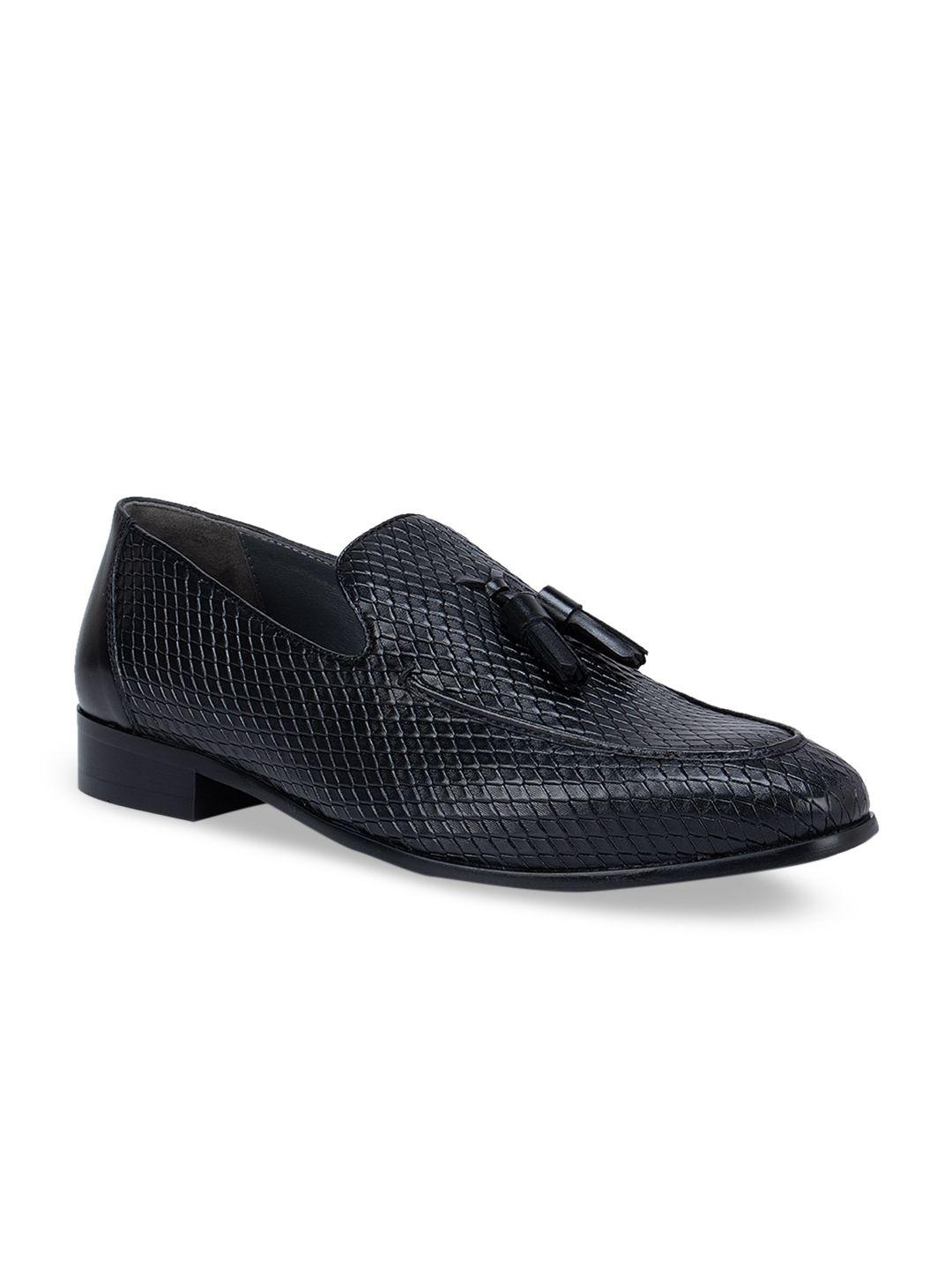 rosso brunello men black textured leather loafers