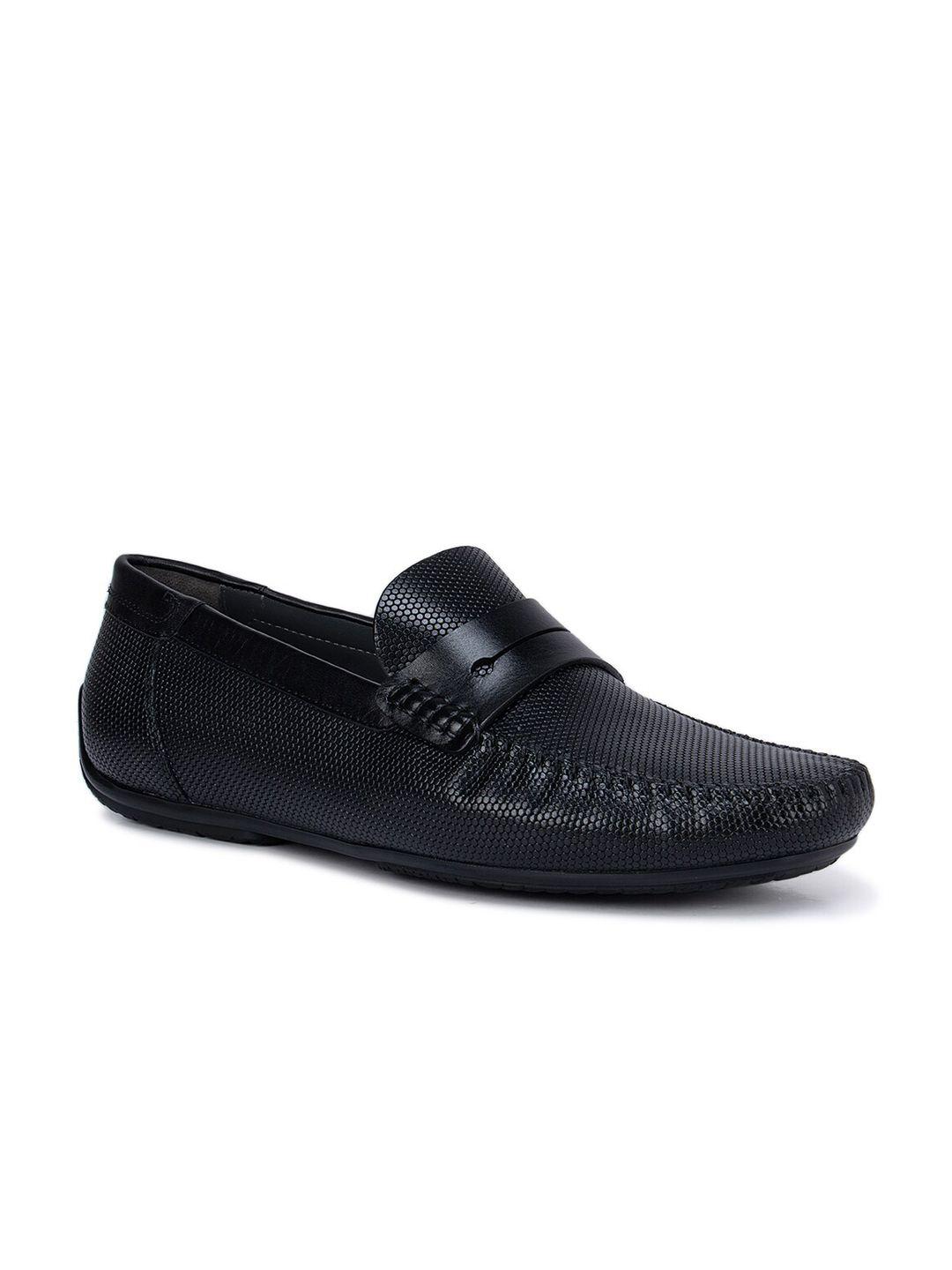 rosso brunello men black textured leather loafers