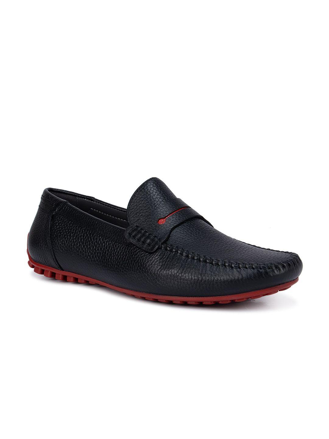 rosso brunello men black textured leather loafers