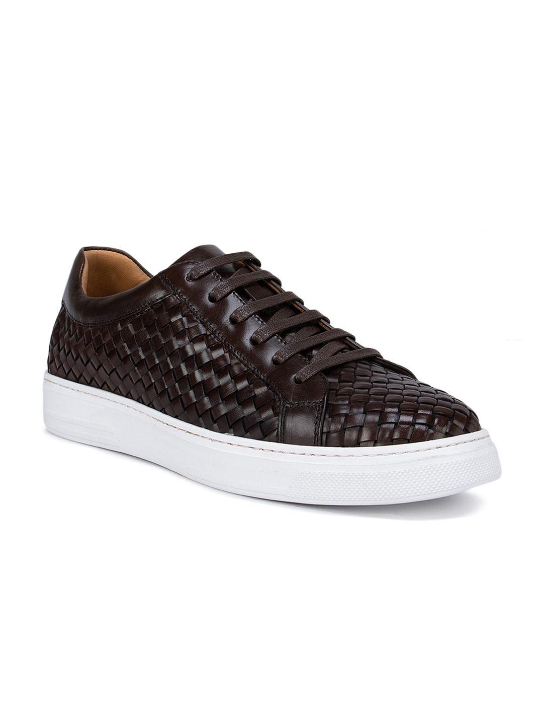 rosso brunello men brown woven design leather sneakers