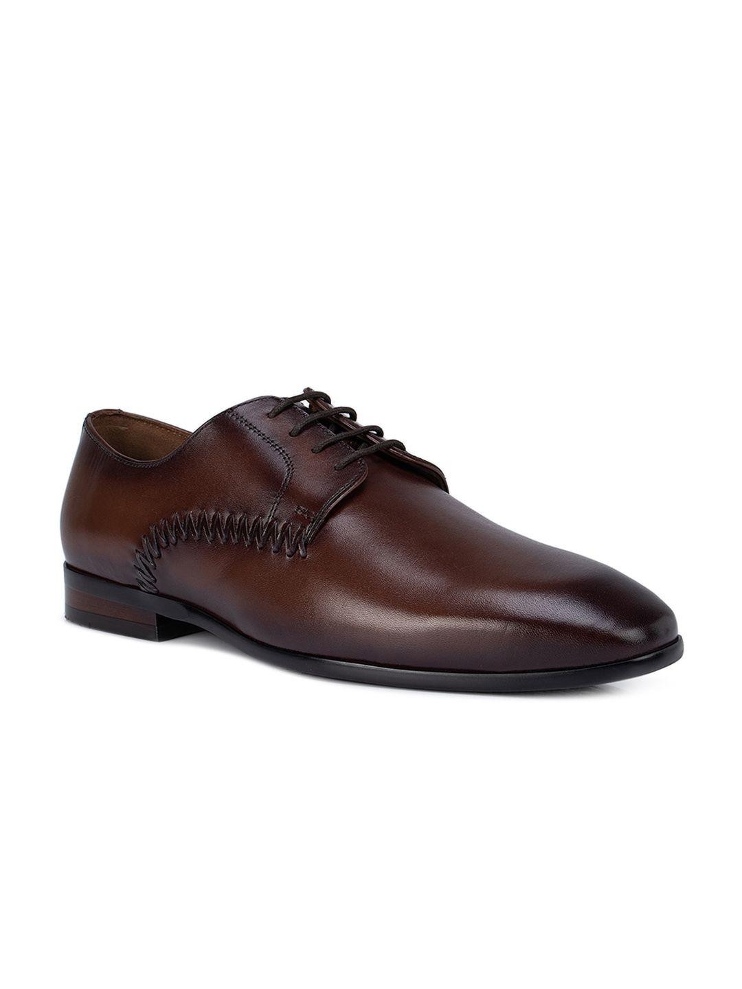 rosso brunello men coffee brown solid leather formal derbys