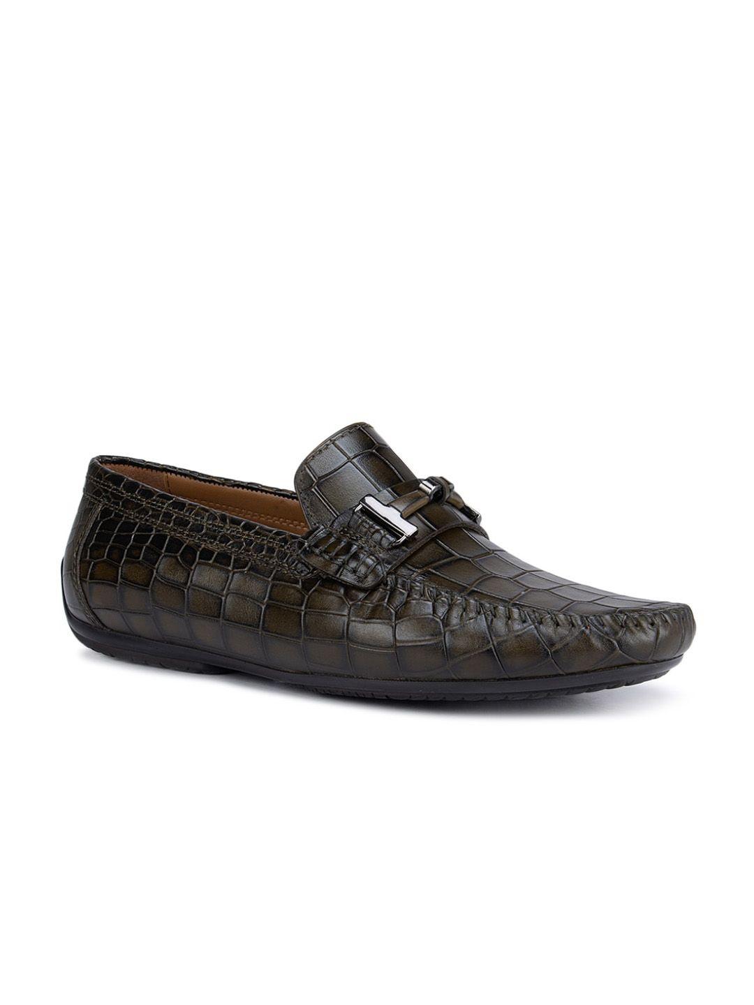 rosso brunello men green textured leather loafers