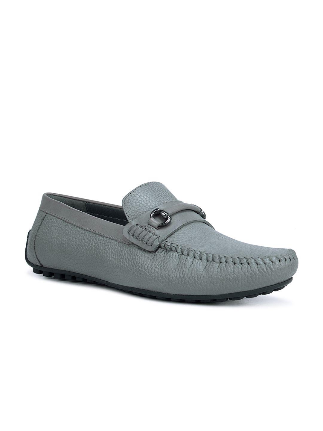 rosso brunello men grey textured leather slip-on formal loafers