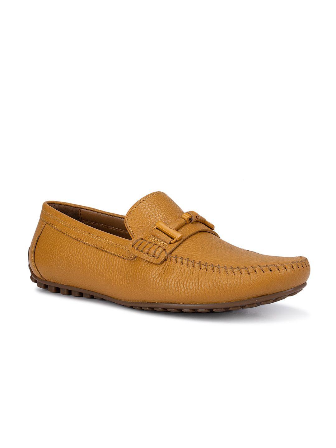 rosso brunello men mustard textured leather loafers